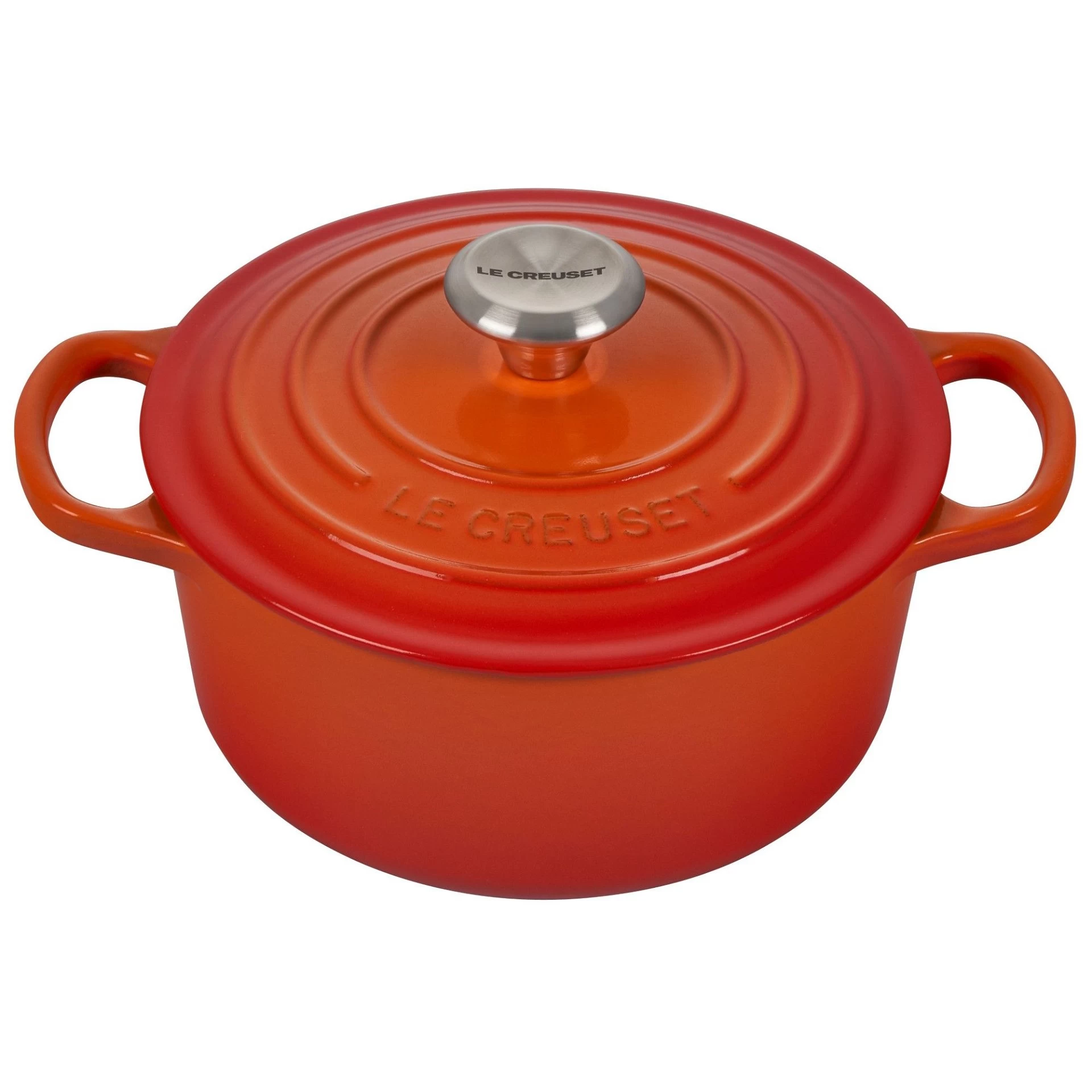 Le Creuset 2 Qt. Round Signature Cast Iron Dutch Oven With Stainless Steel Knob | Flame Orange 1 Le Creuset 2 Qt. Round Signature Cast Iron Dutch Oven With Stainless Steel Knob | Flame Orange