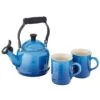 Le Creuset 1.25 Qt. Demi Kettle Tea Pot + 2 - 14oz Mugs Set | Marseille Blue