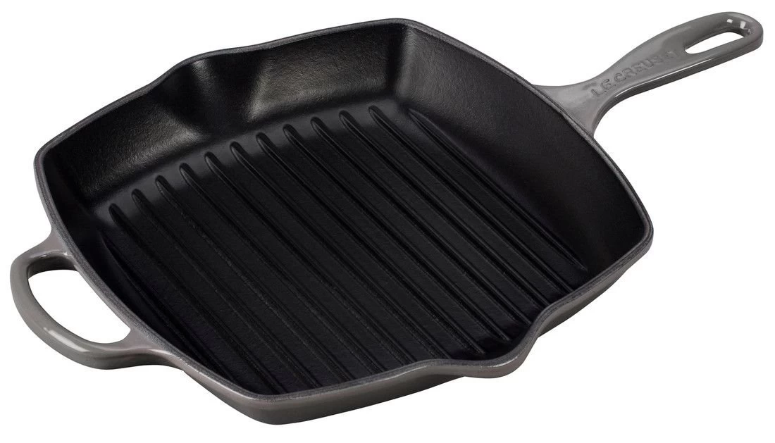 Le Creuset 10.25" Square Signature Cast Iron Grill Skillet | Oyster Grey 1 Le Creuset 10.25" Square Signature Cast Iron Grill Skillet | Oyster Grey